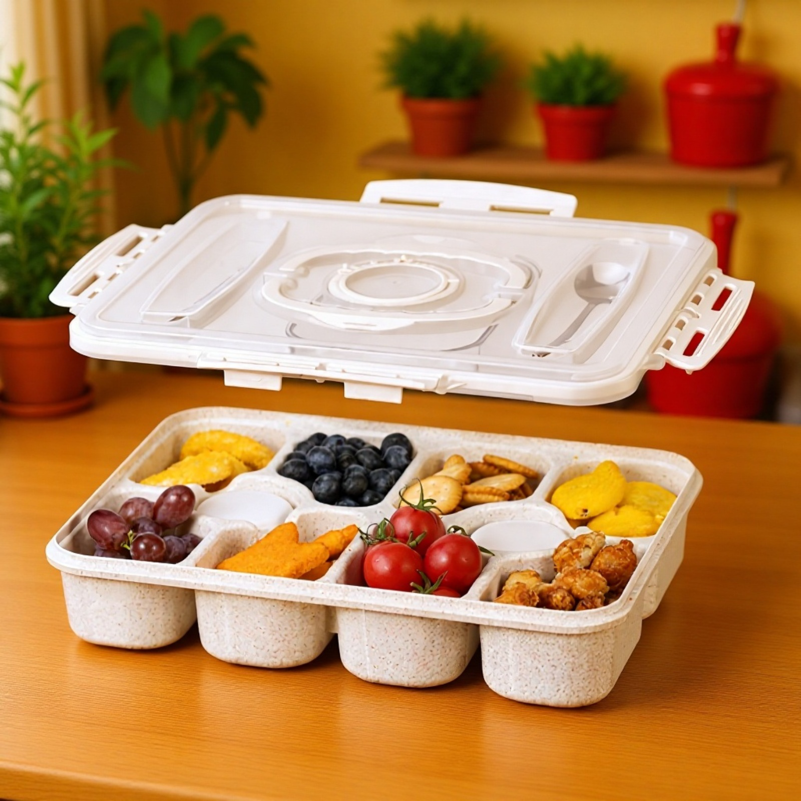 ポータブルマルチコンパートメントランチボックスオリジナルスナックボックスコンテナ分割防臭フルーツスナック収納ボックス