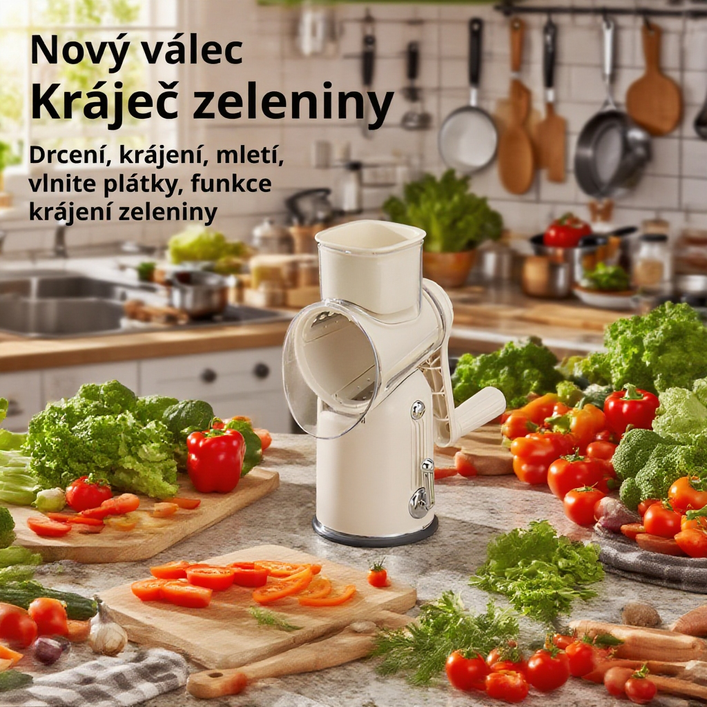 Multifunkční kráječ zeleniny s ručním klikovým mechanismem