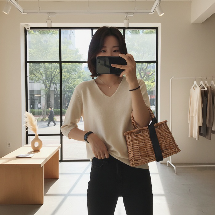 편안한 데일리 여성 반팔 니트