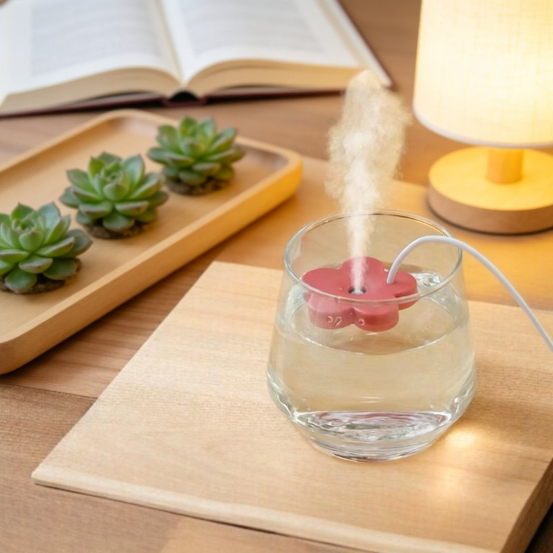Mini humidificador USB portátil con forma de flor, silencioso, para oficina y hogar