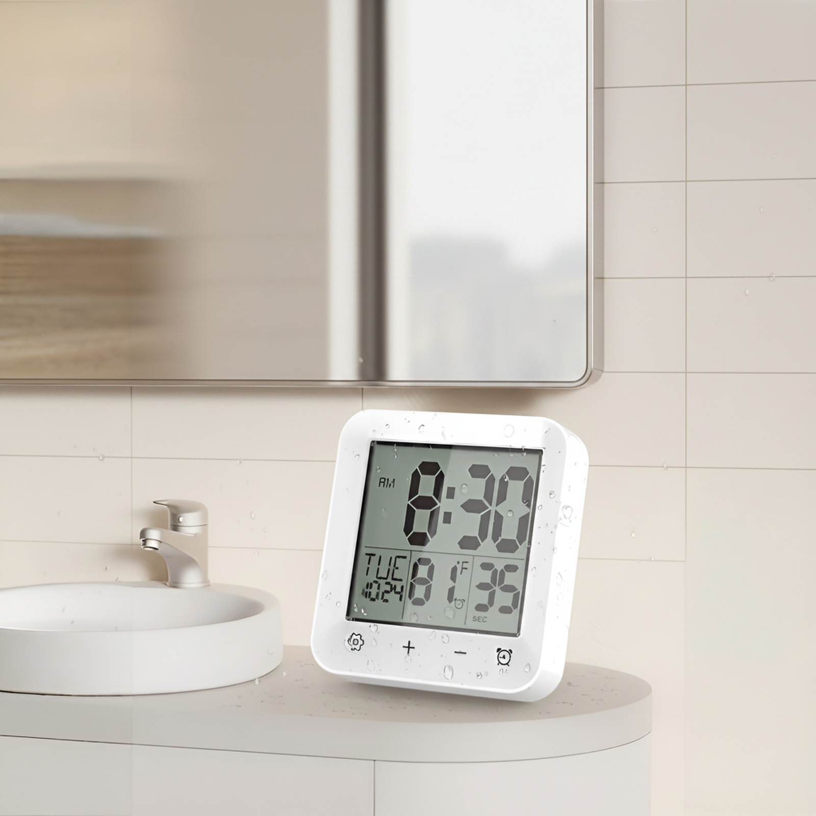 Wasserdichte Badezimmeruhr mit Saugnapf und Thermometer