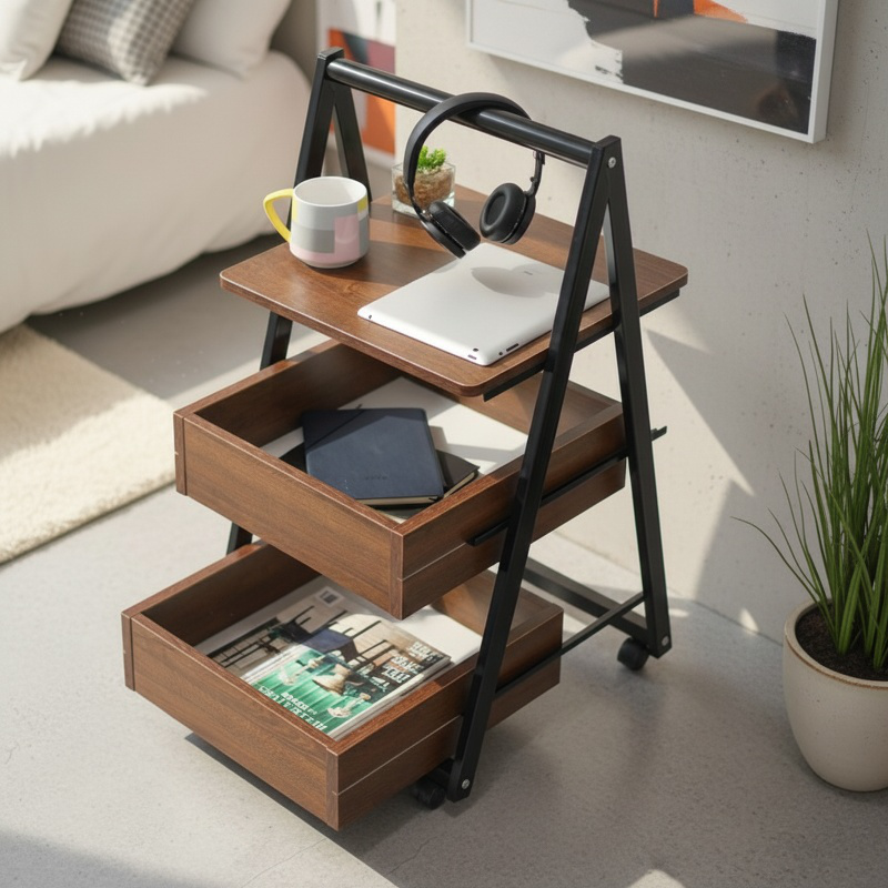 Détail du compartiment de rangement de la table basse