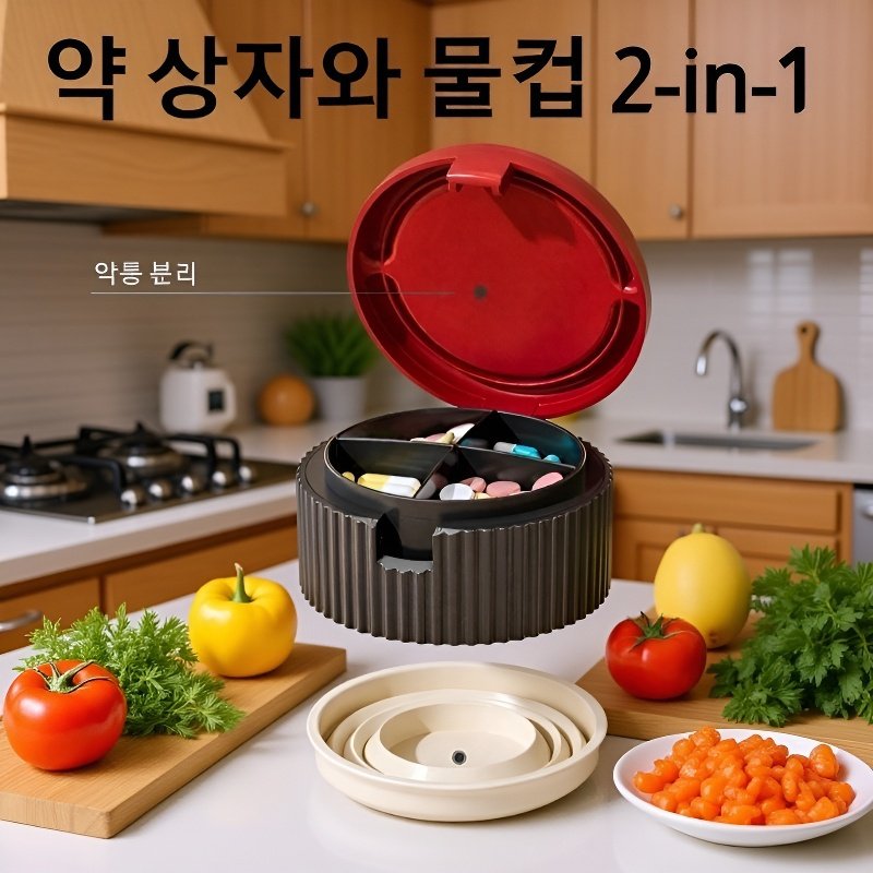 휴대용 물컵 약통 2인 1접이식 물컵 휴대용 밀폐 방습 약통 1일분식 휴대용 물컵