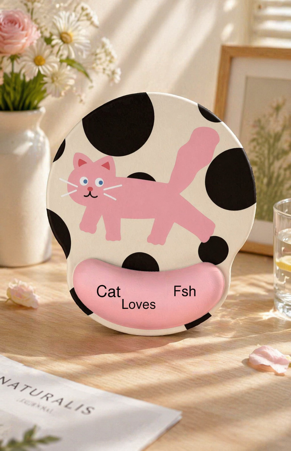 Soft rubber wrist rest mouse pad with cute cat illustration