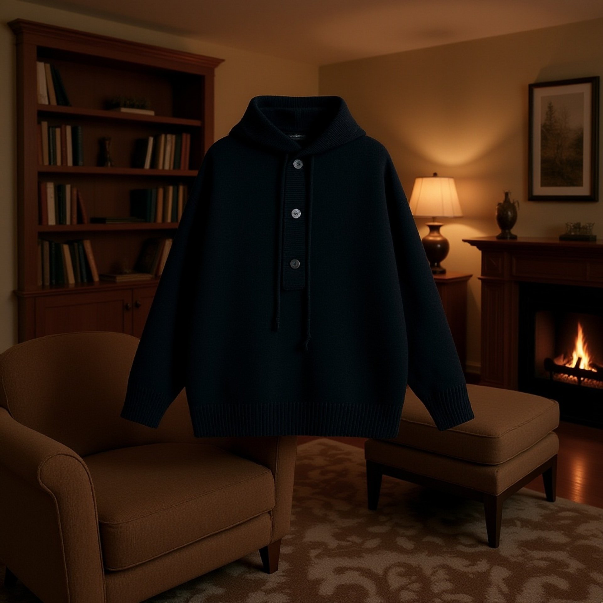 カジュアルでリラックスしたスタイルのニットフード付きプルオーバーセーター