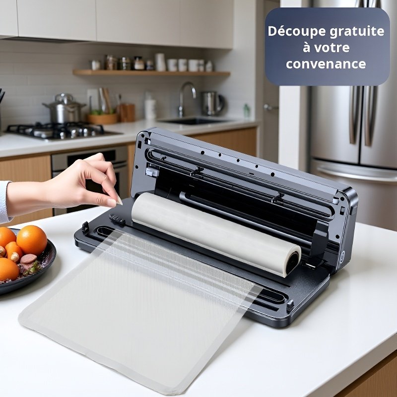 Machine de mise sous vide compacte pour usage domestique avec rouleaux de sacs