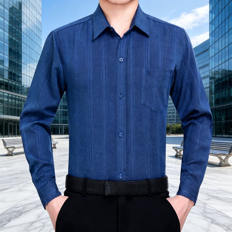 중장년 남성용 루즈핏 면마 긴팔 셔츠 봄가을 아버지 옷