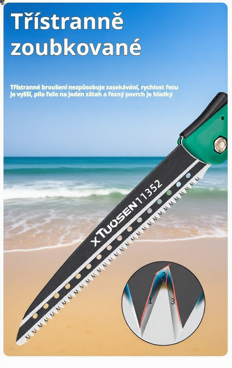 Skládací ruční pila s pětkrát ostřejšími zuby na dřevo