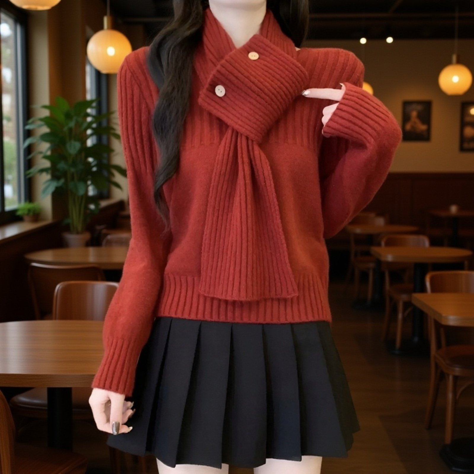 韓国風、エレガントな無地のツーピースセーターセット、レディース、新しい秋冬スタイル、ニットプルオーバーセーター、ファッショナブルで万能なセット。