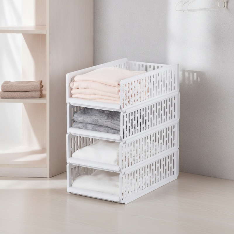 Closet shelf organizer basket for bedroom wardrobe