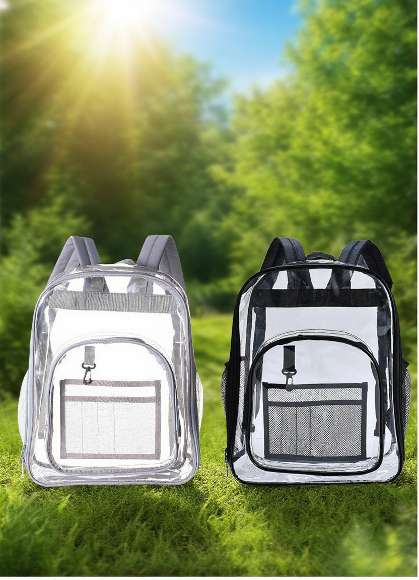 Ekologický průhledný PVC batoh – pohled zepředu