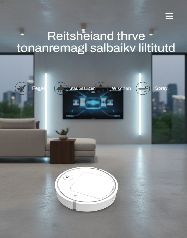Saugroboter mit Luftbefeuchtungsfunktion in moderner Wohnung