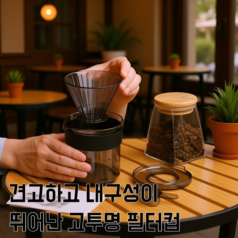 캠핑장에 놓인 핸드드립 커피잔