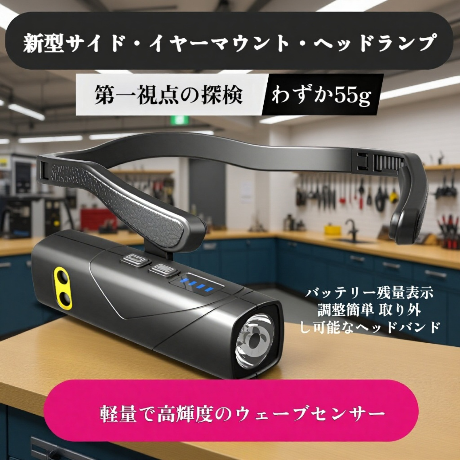 軽量型ヘッドバンド照明ライト 超長時間稼働 センサー付きヘッドランプ