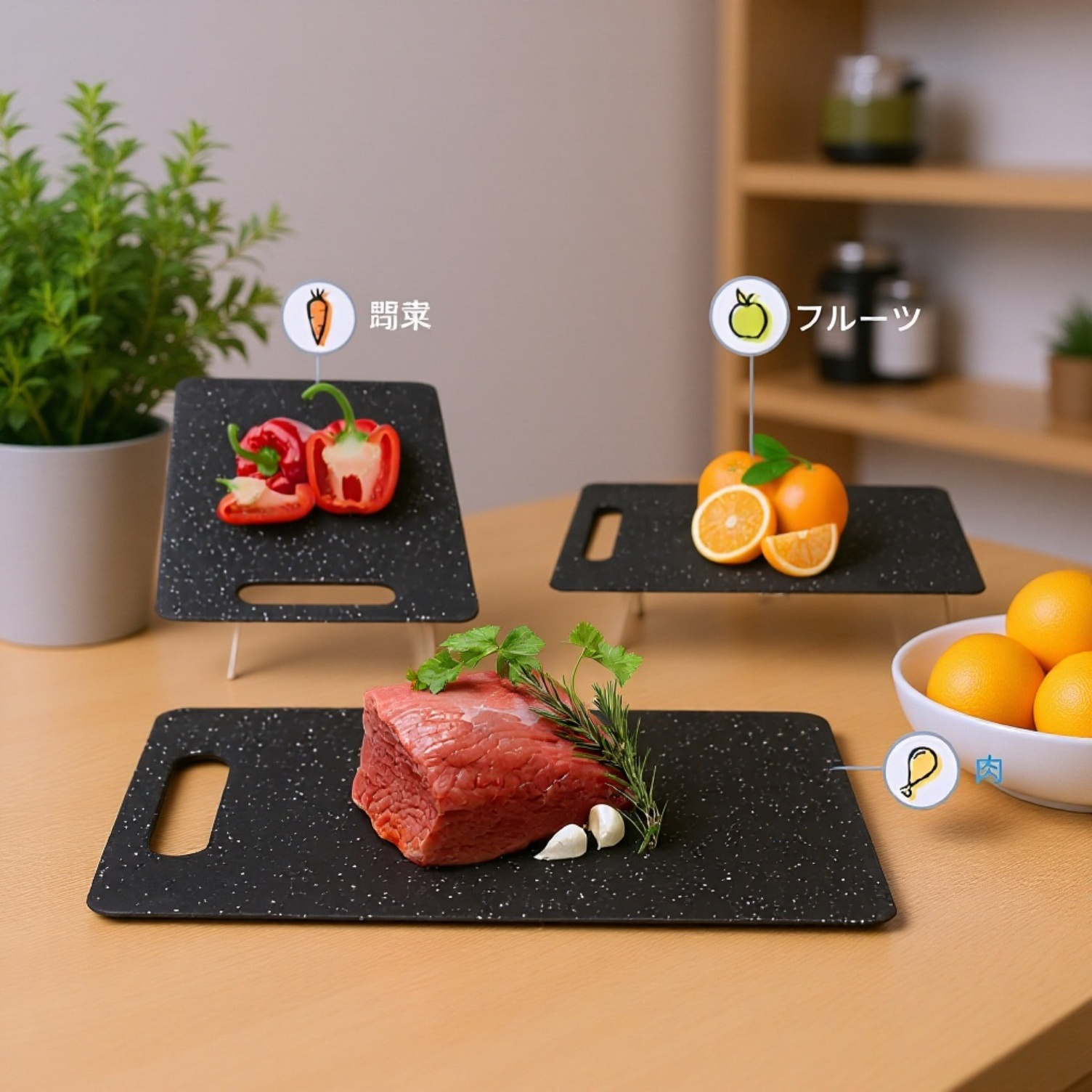 大理石風3点セット両面使いプラスチックまな板