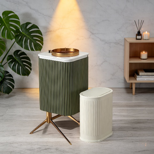 Cubo de basura ovalado de acero inoxidable para baño y cocina