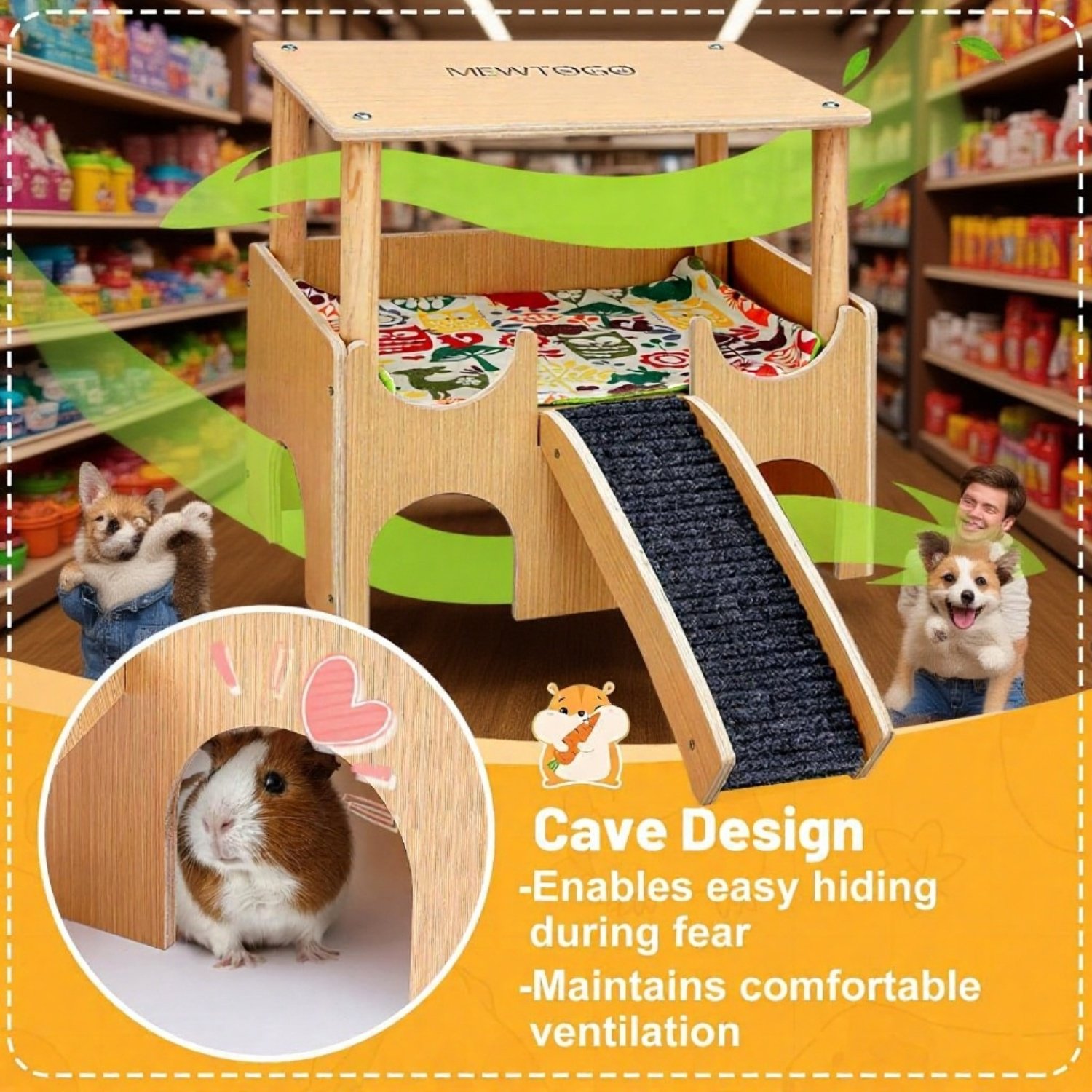 Hölzernes Meerschweinchenversteck, Hamsterkäfig, Innenbegrünungsplattform, doppellagige dekorative H