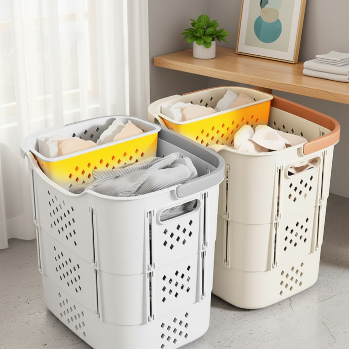 Platzsparender Multilayer Wäschekorb für Zuhause