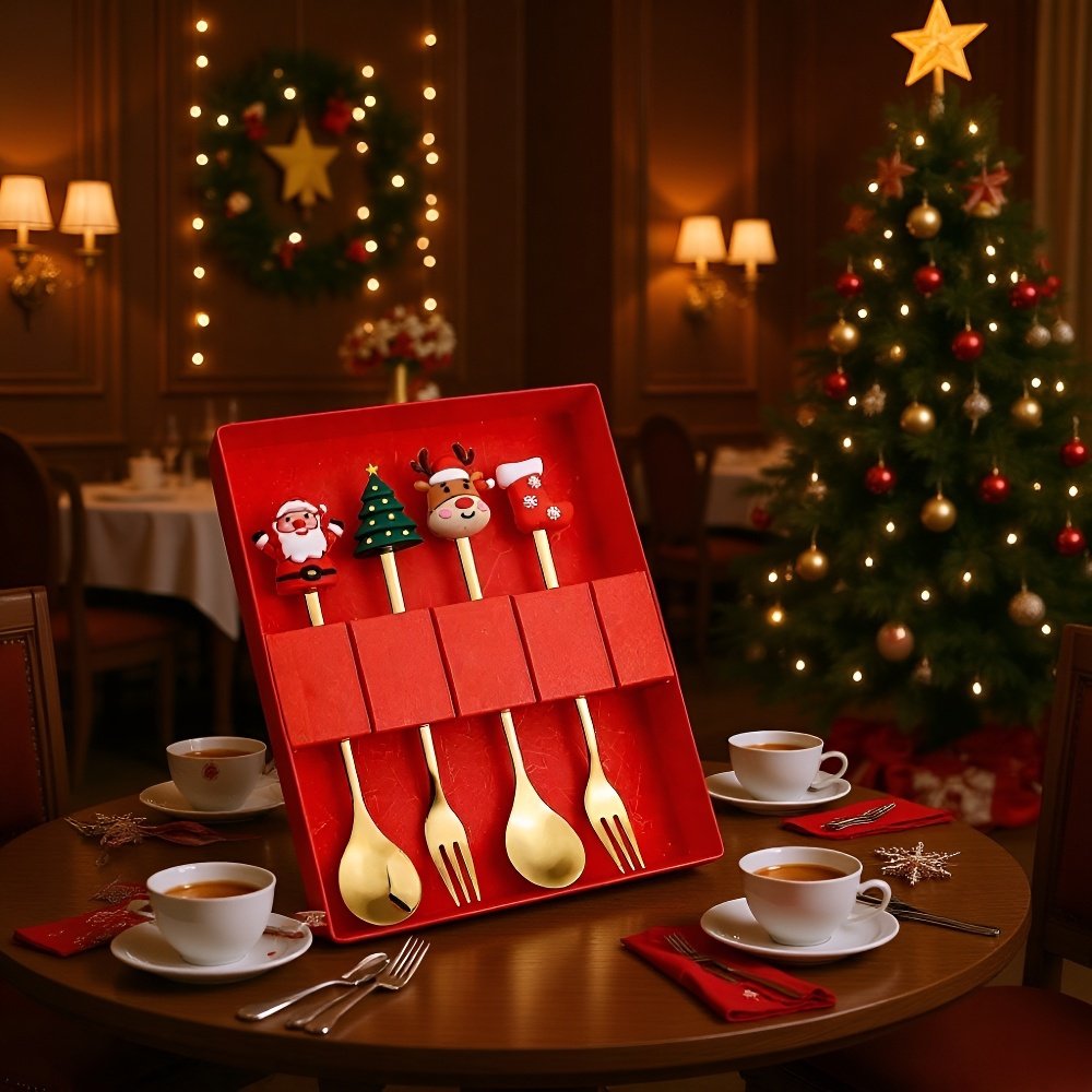 Christmas Santa Tree Stainless Steel Spoon and Fork Set