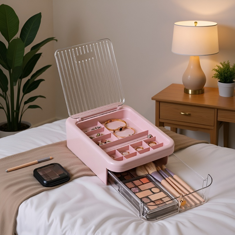 Große Schmuckaufbewahrungsbox mit mehreren Fächern, tragbar und staubdicht