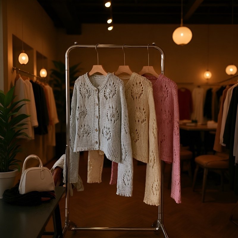 韓国風秋の三色ショートラウンドニット女性無地カーディガンコート