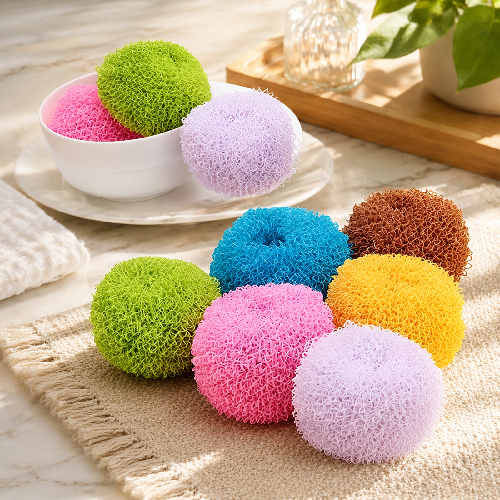 Brosse à vaisselle mignonne avec poignée et boule de nettoyage pour cuisine