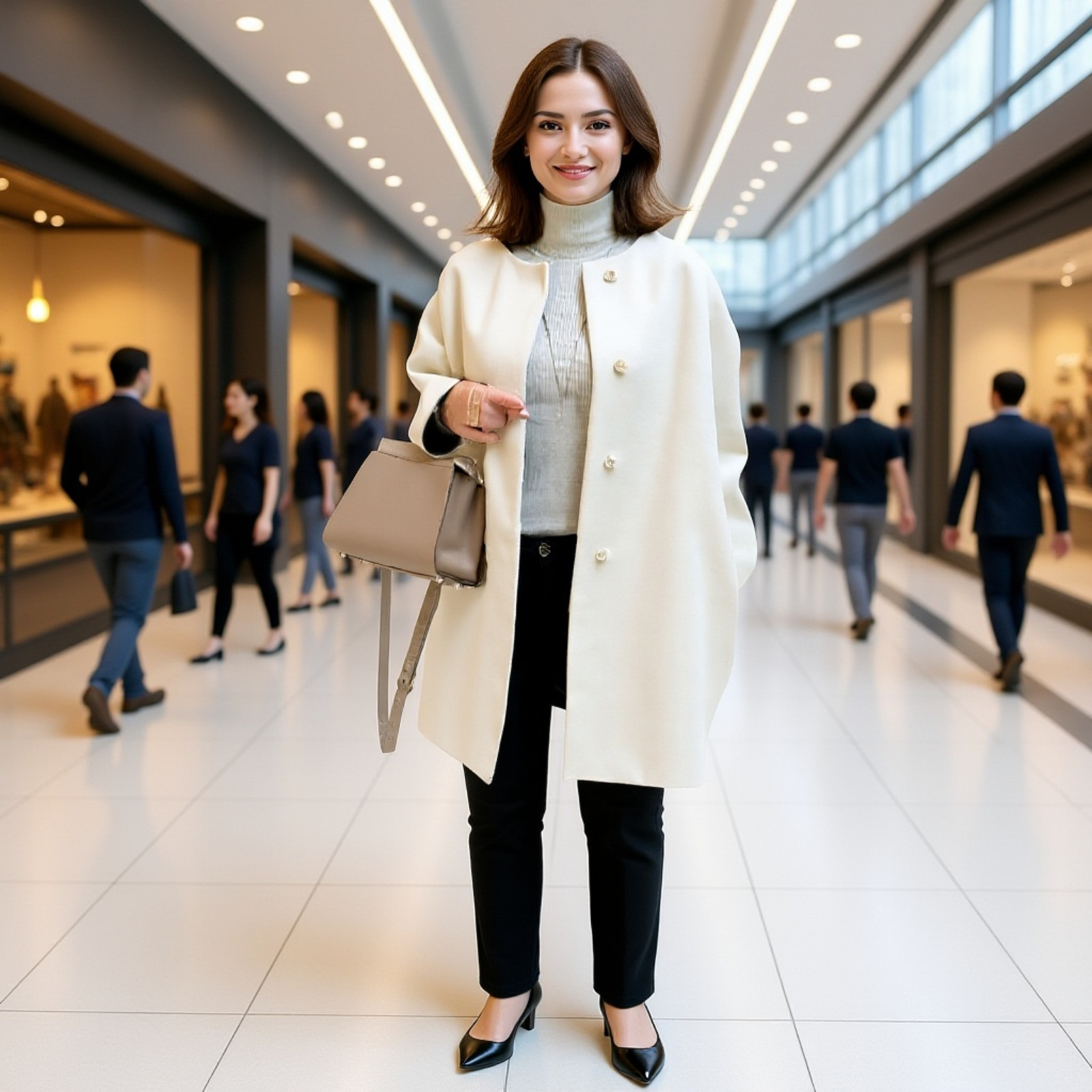 트렌디 여성 무드 코트 겨울 스타일링