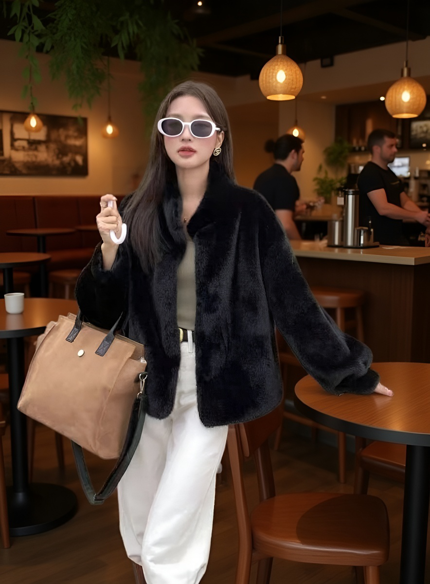 차이나 스타일 에코 밍크 코트 디테일