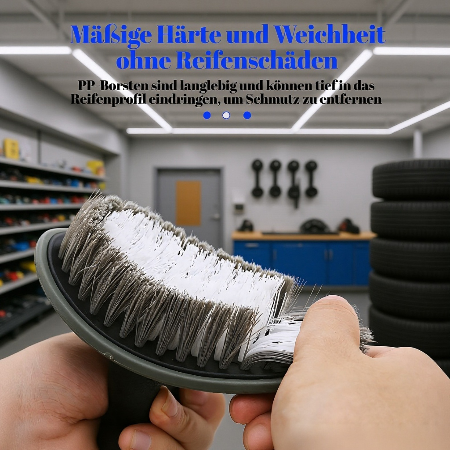 Starkes Reinigungsbürsten-Set für Autoreifen in der Verpackung