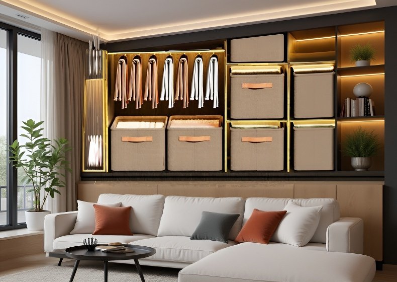 세련된 디자인의 의류 보관함 인테리어 활용