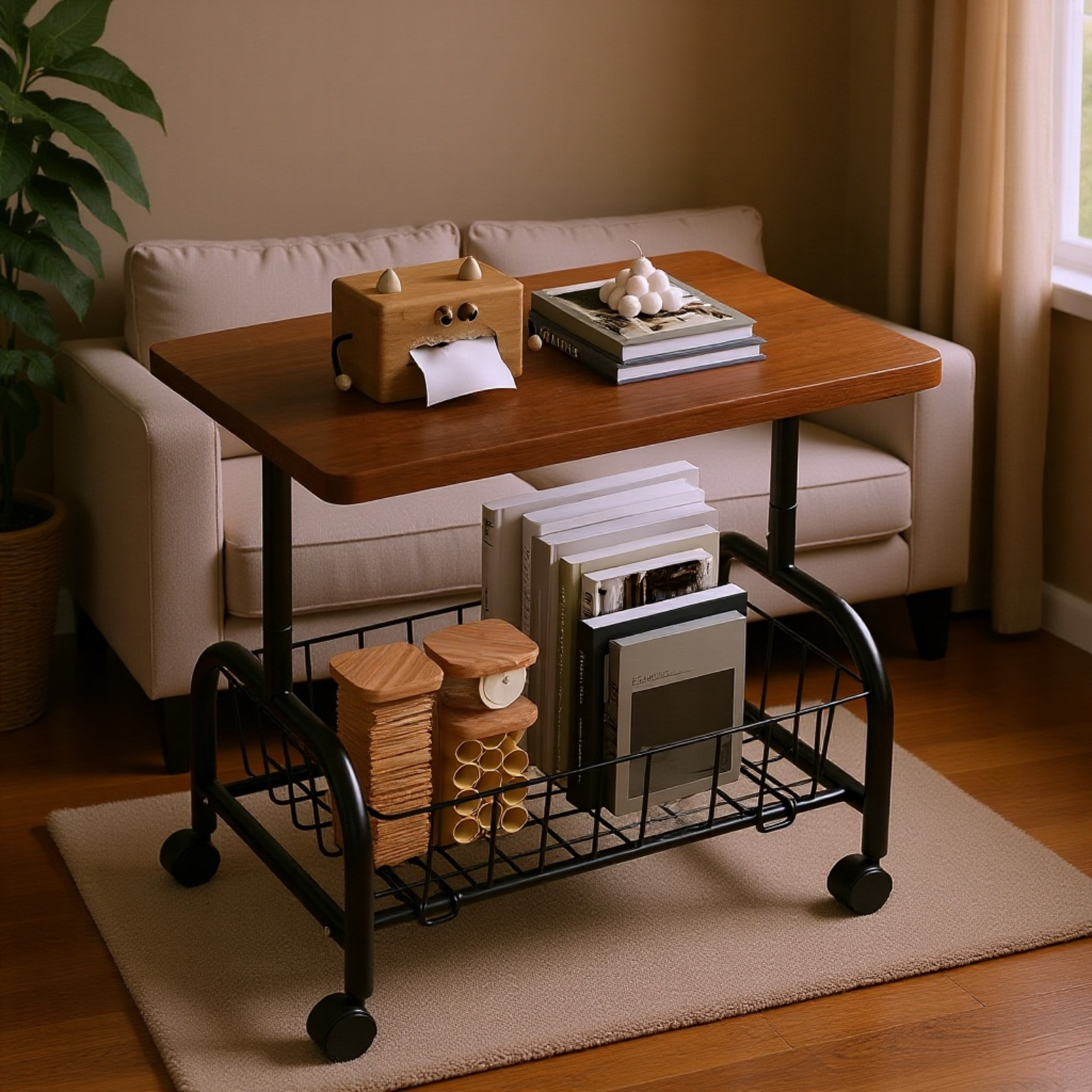 Domácí pojízdný regál na školní tašky, studentský psací stůl a knihovna na kolečkách