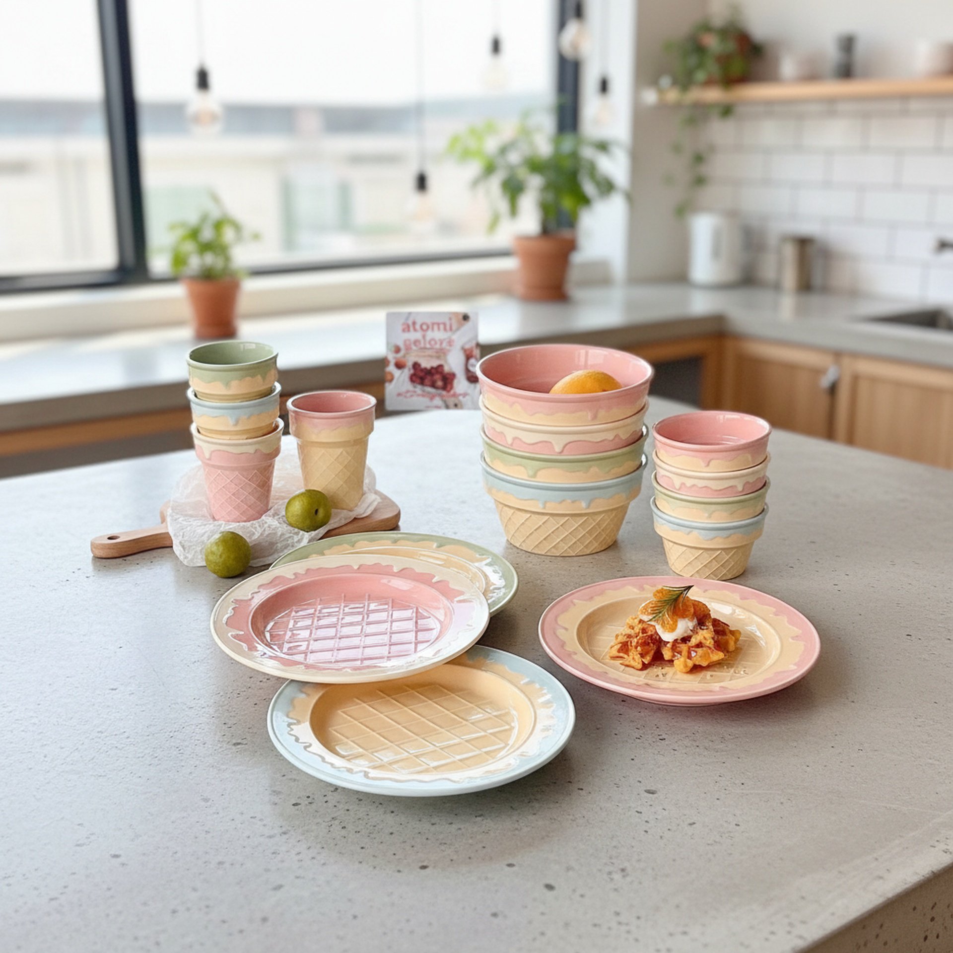 Colorful ceramic dinnerware set for kids and adults