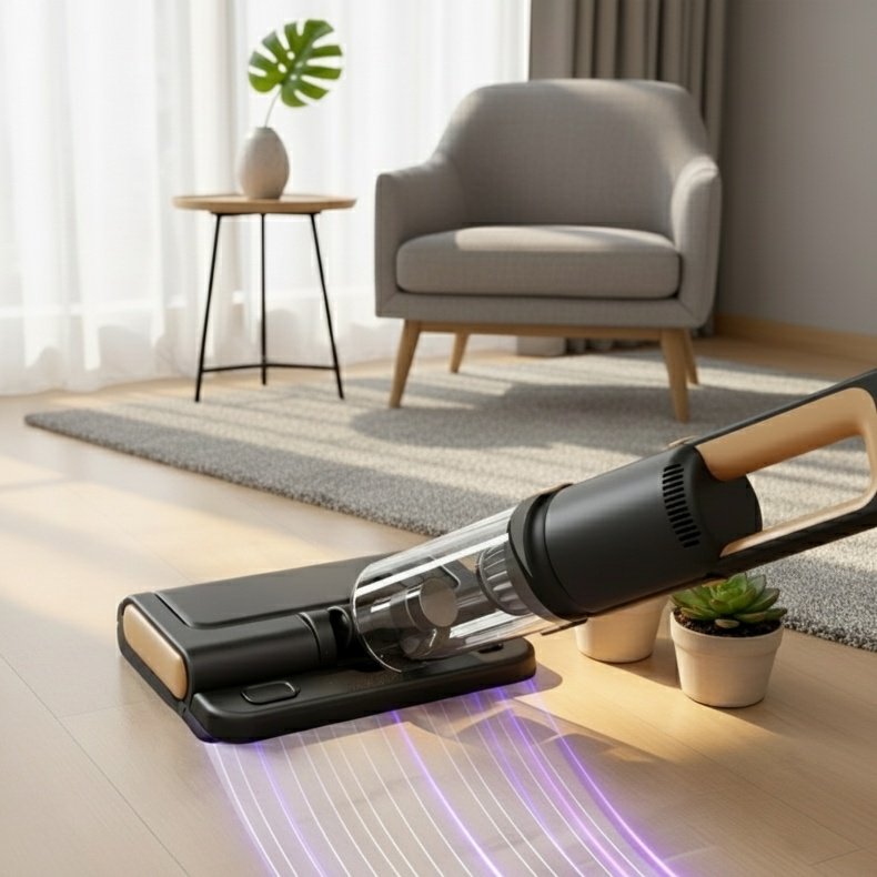 Wet mop and dry suction vacuum with compact design