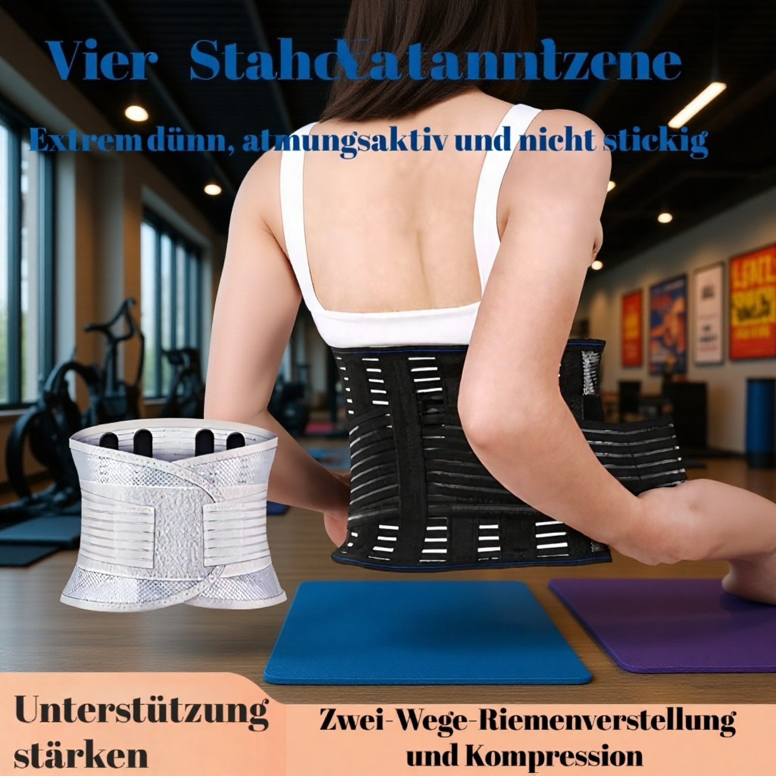 Verstärkter atmungsaktiver Lendenwirbelstützgürtel mit Stahlplatten, Gesundheitsbandage