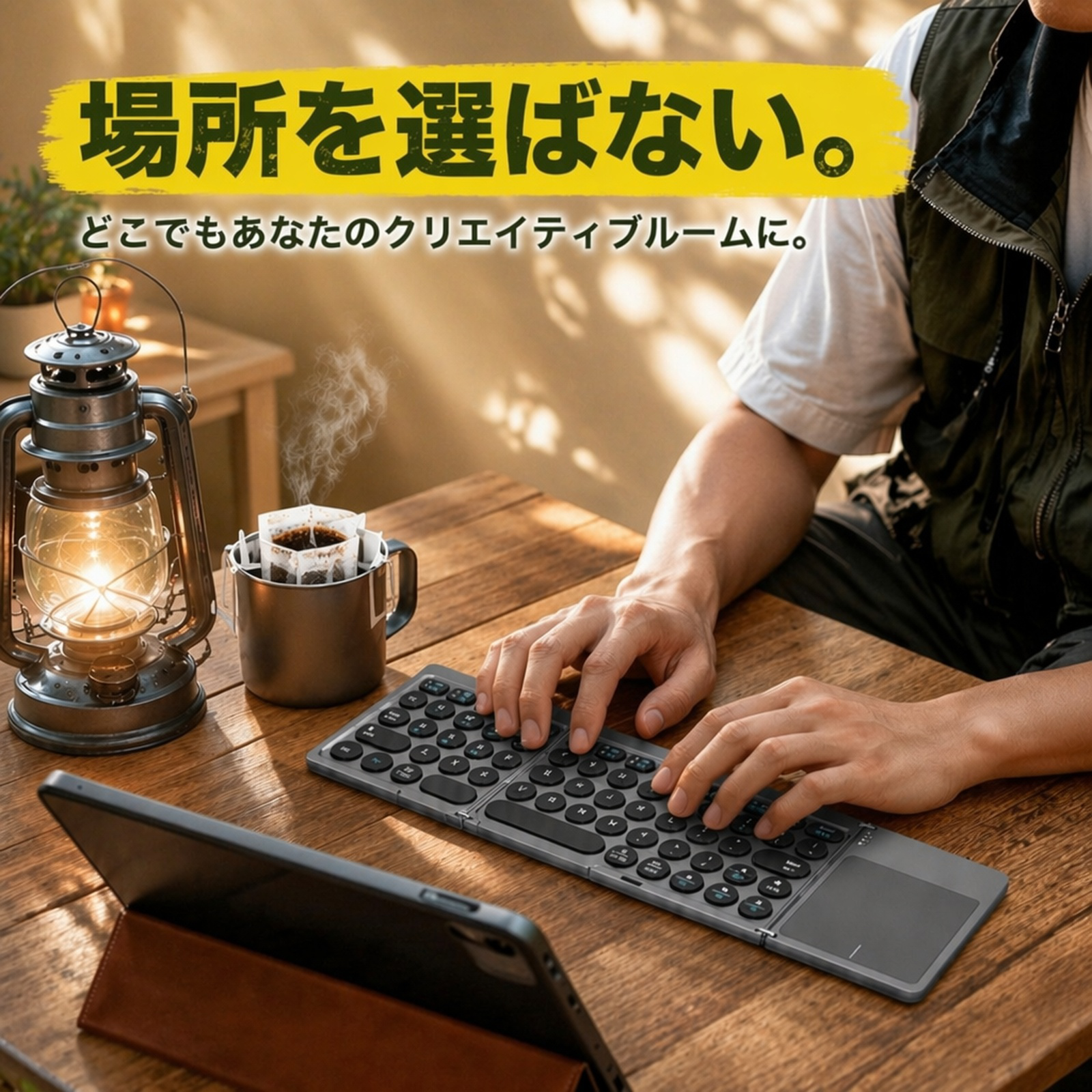 三つ折りケース型Bluetoothキーボード・タッチパッド付き