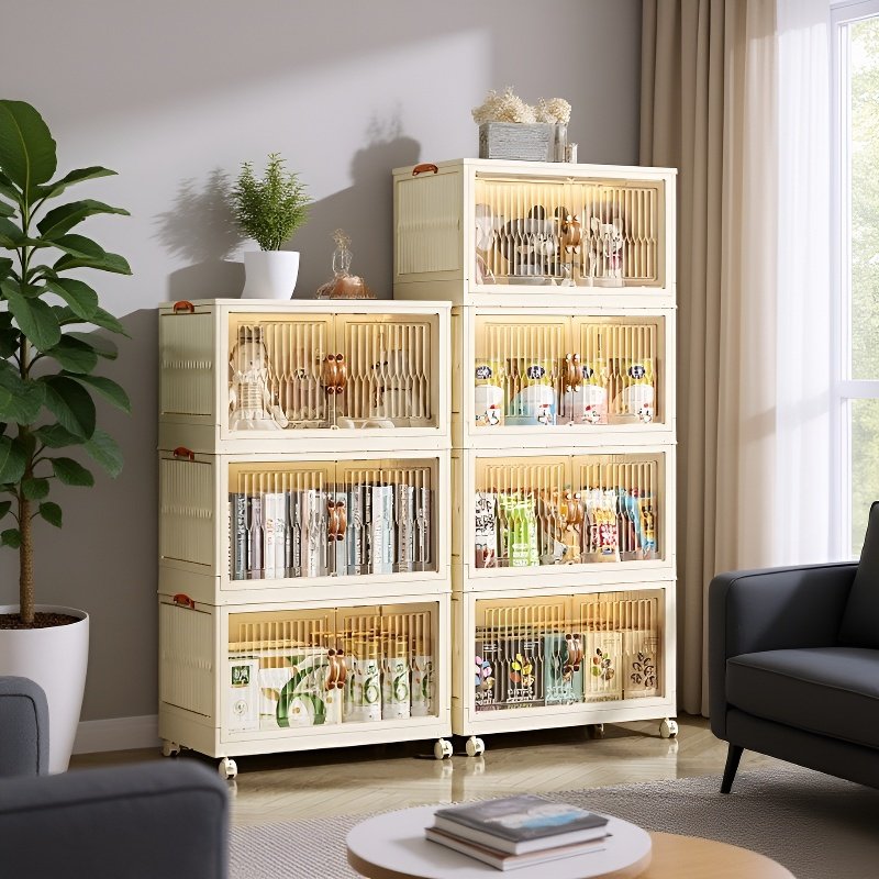 Portable White DIY Foldable Magnetic Plastic Storage Cabinet for Children's Clothes