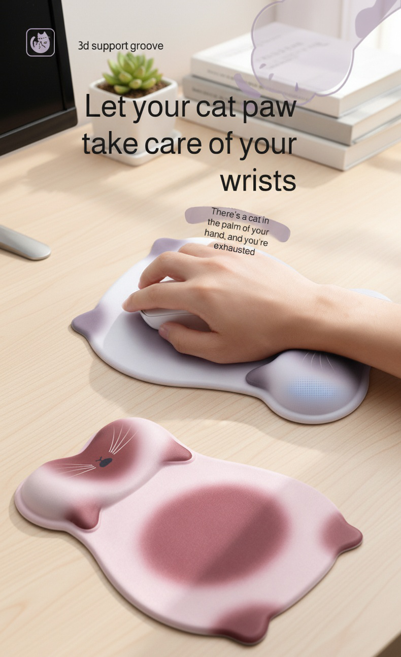 Cat Anti-Slip Silicone Wrist Rest Pad on desk