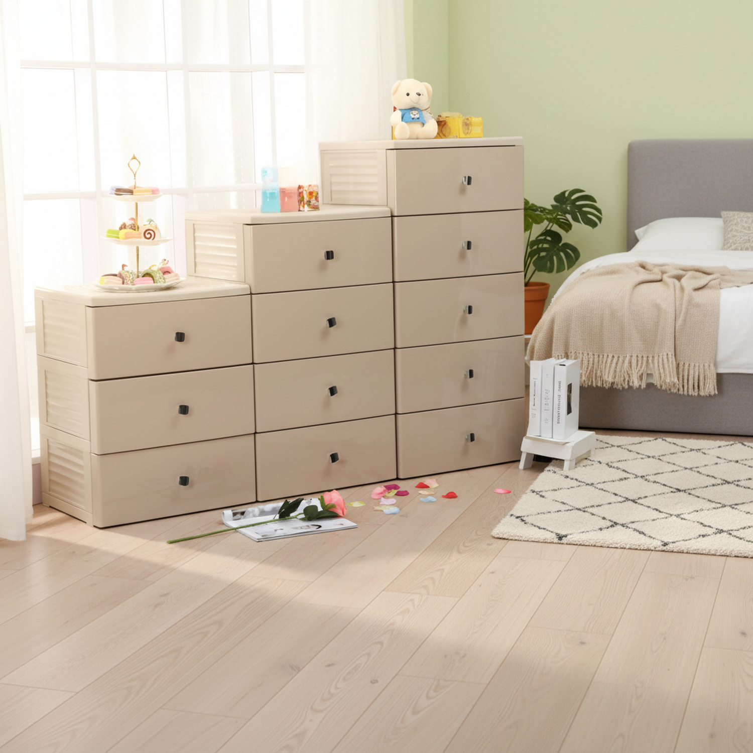 プラスチック製収納キャビネット、家庭用家具整理用品、引き出し式収納ボックス、寮生活必需品。