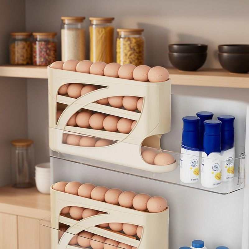 Rollendes Eierfach mit automatischem Rutschdesign, mehrlagige Eierbox für den Kühlschrank