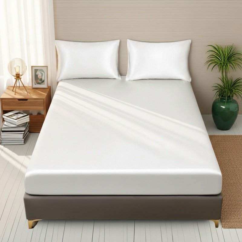 Modern Minimalist Silk Bedspread Bed Skirt, Cool Durable Easy-Clean Bedding