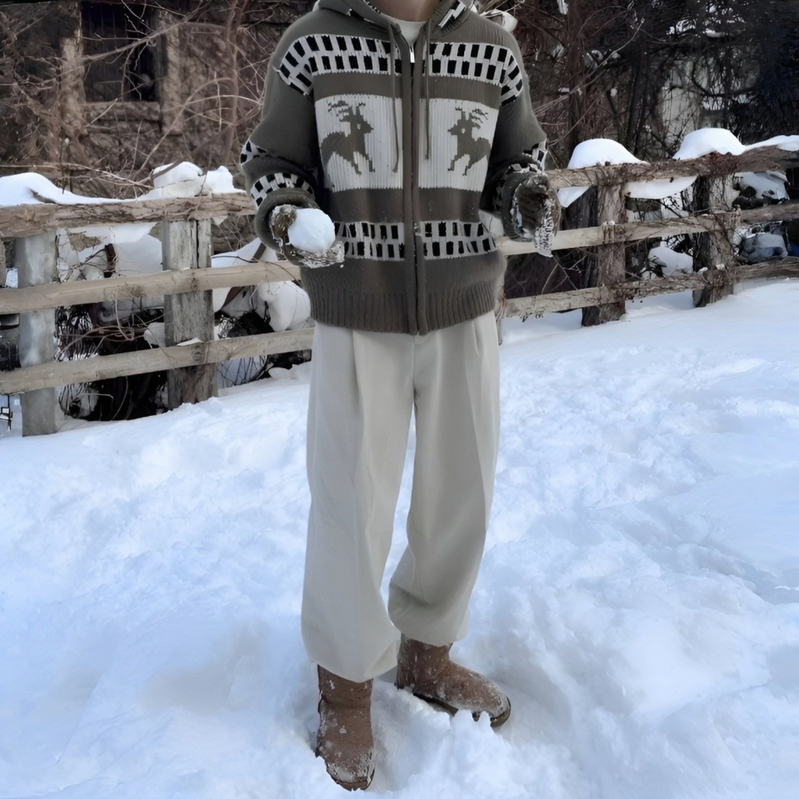 ゆったりシルエットの冬用メンズパーカー