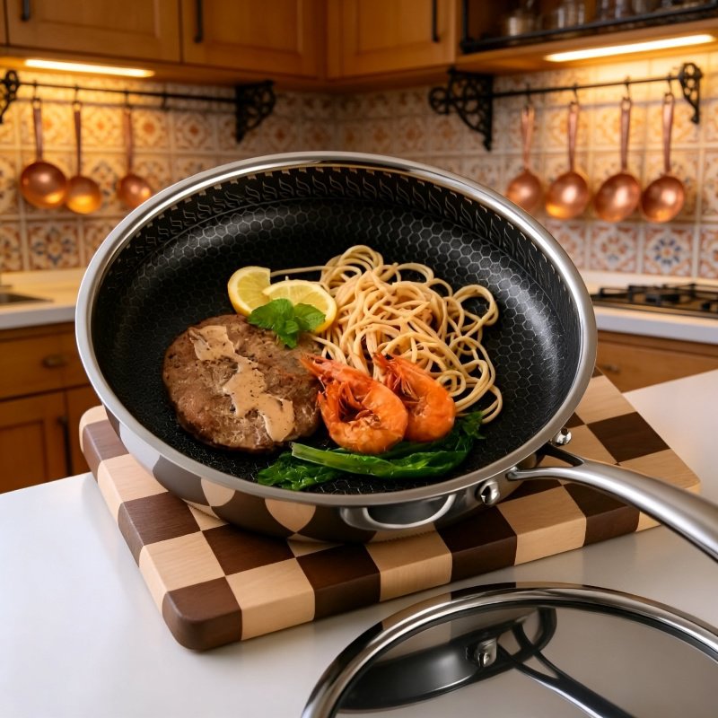 Set de 3 sartenes antiadherentes de acero inoxidable 304 con diseño de panal