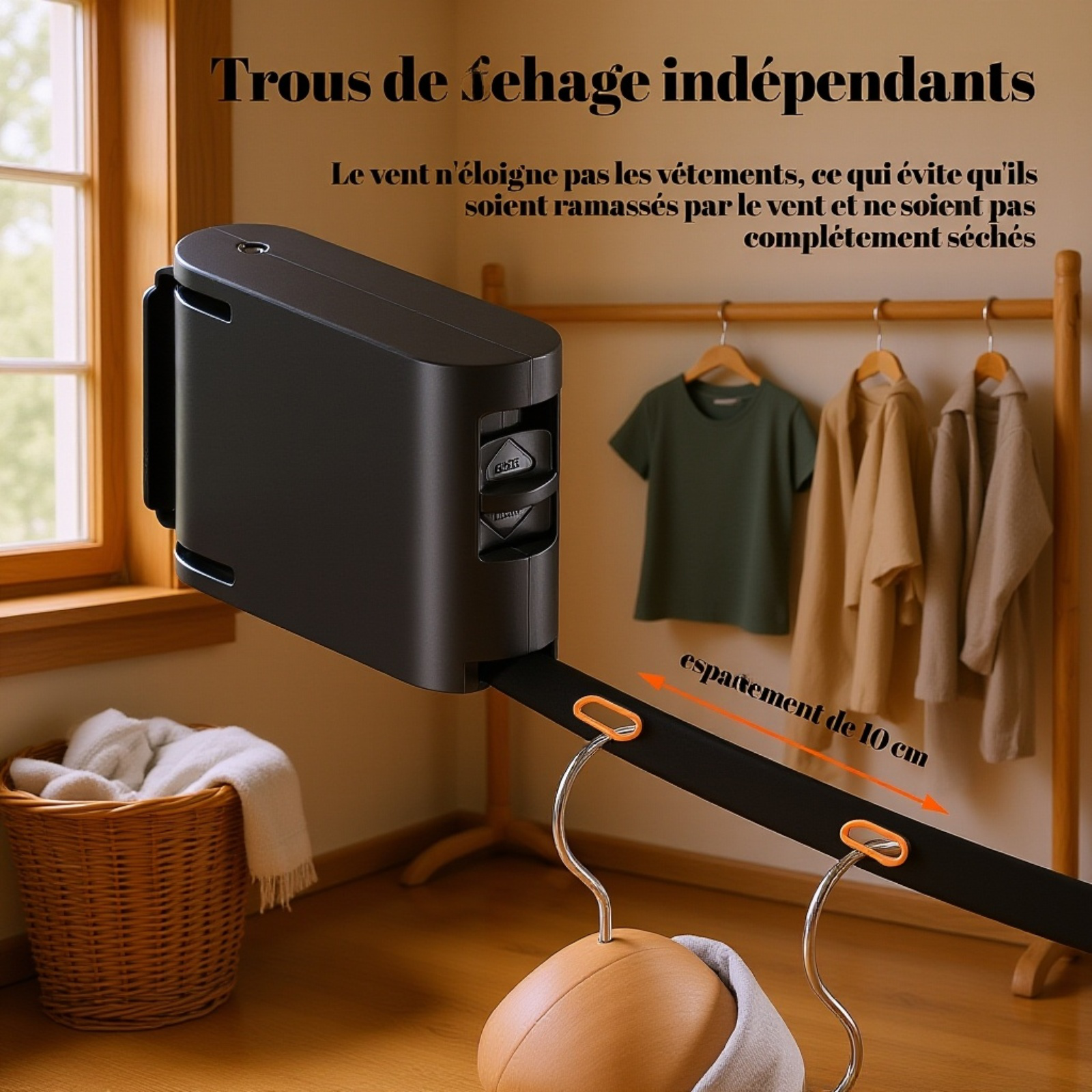 Corde à linge murale avec boucle de positionnement invisible pour ceintures