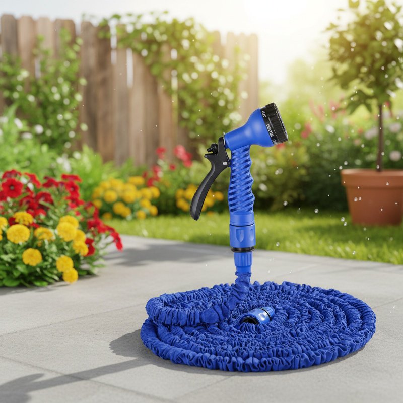 Durable Telescopic Garden Hose, Multi-function Sprinkler Nozzle, Length 5m-15m