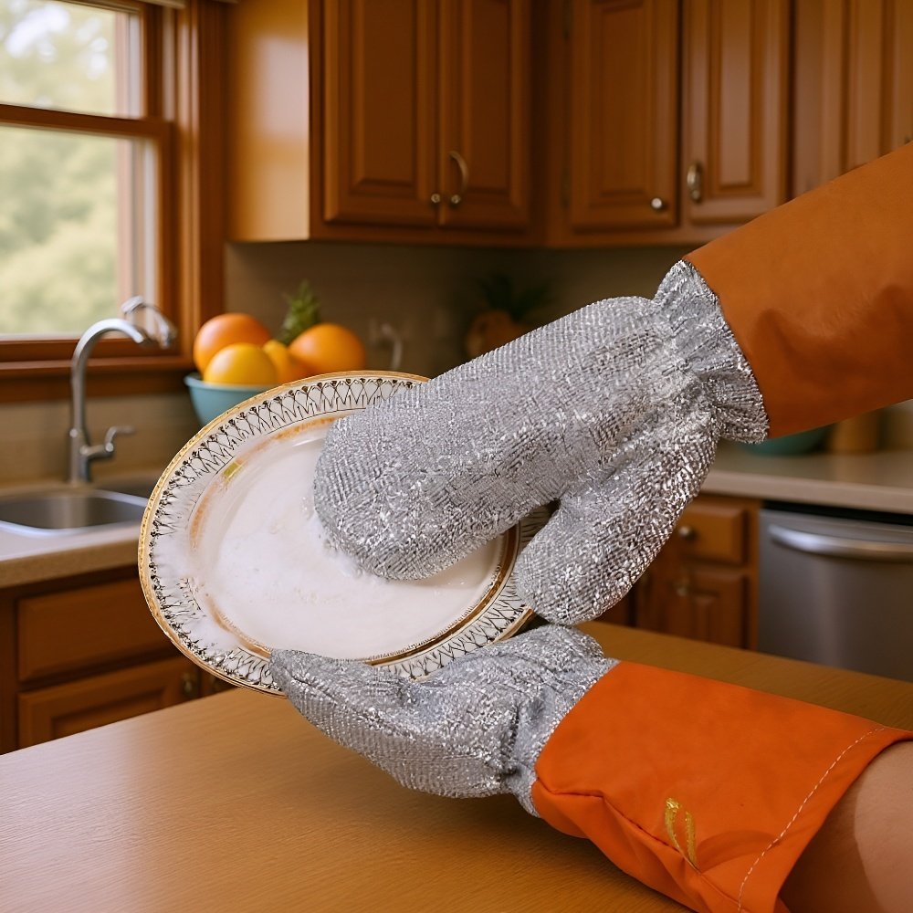 シルバー糸入り耐久洗浄手袋 食器洗い・清掃用（ロングタイプ）