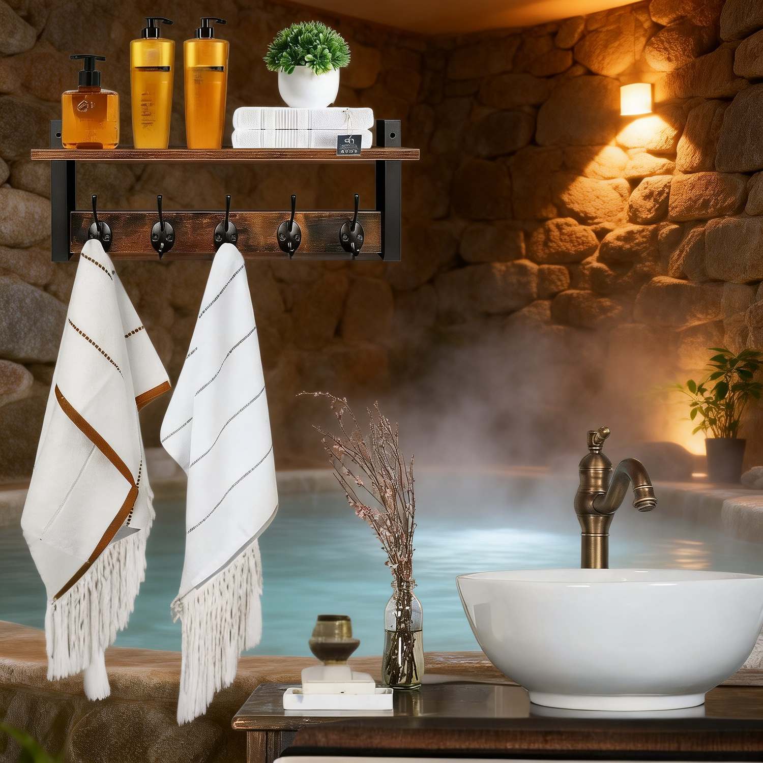 リビング用木製壁掛けラック 玄関キー収納棚