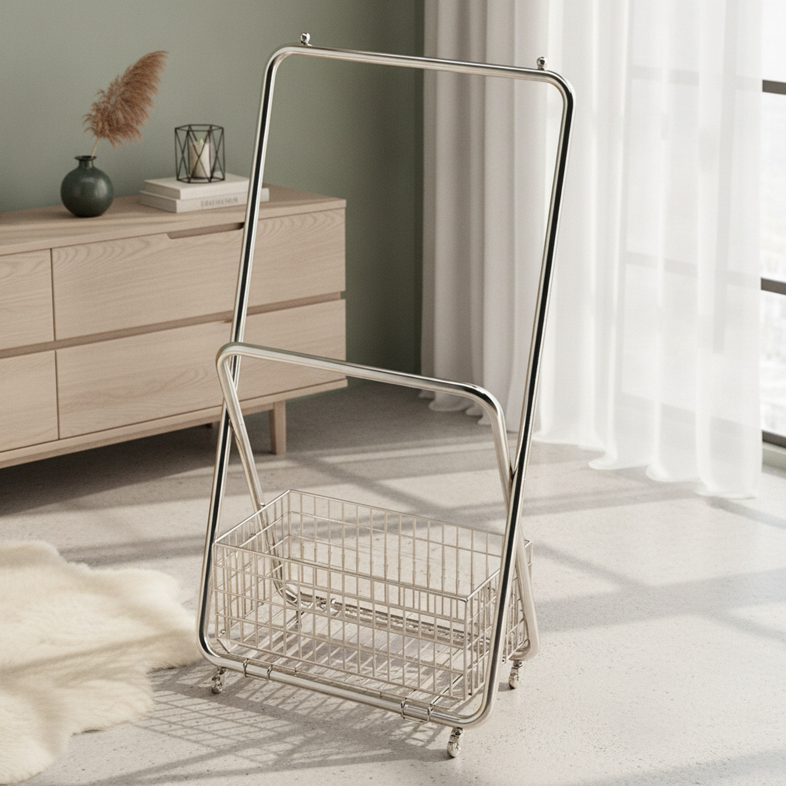 Floor-standing clothes rack floor bedroom coat rack thickened metal with wheels balcony clothes rack