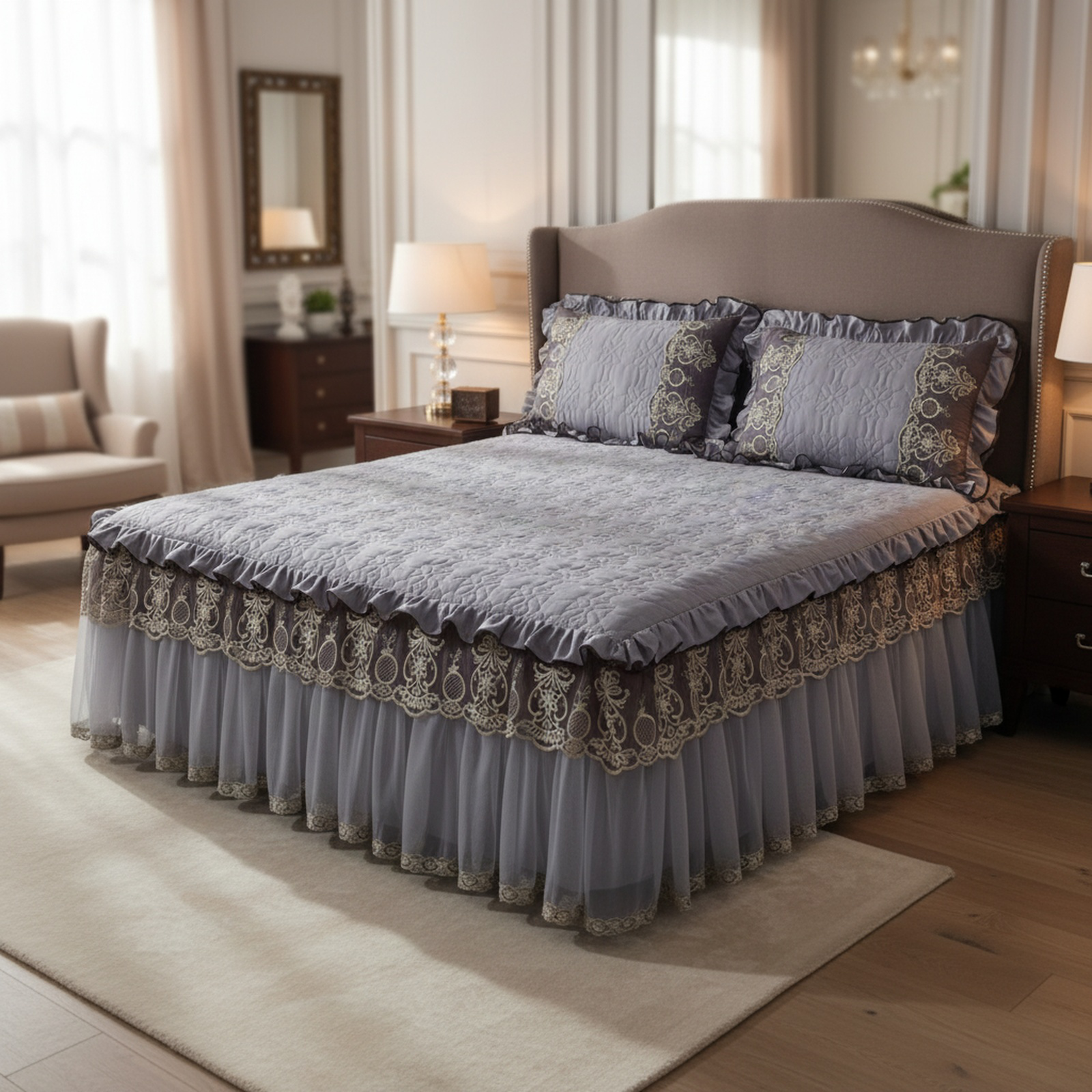 Cross Border Bed Skirt 3-Piece Set