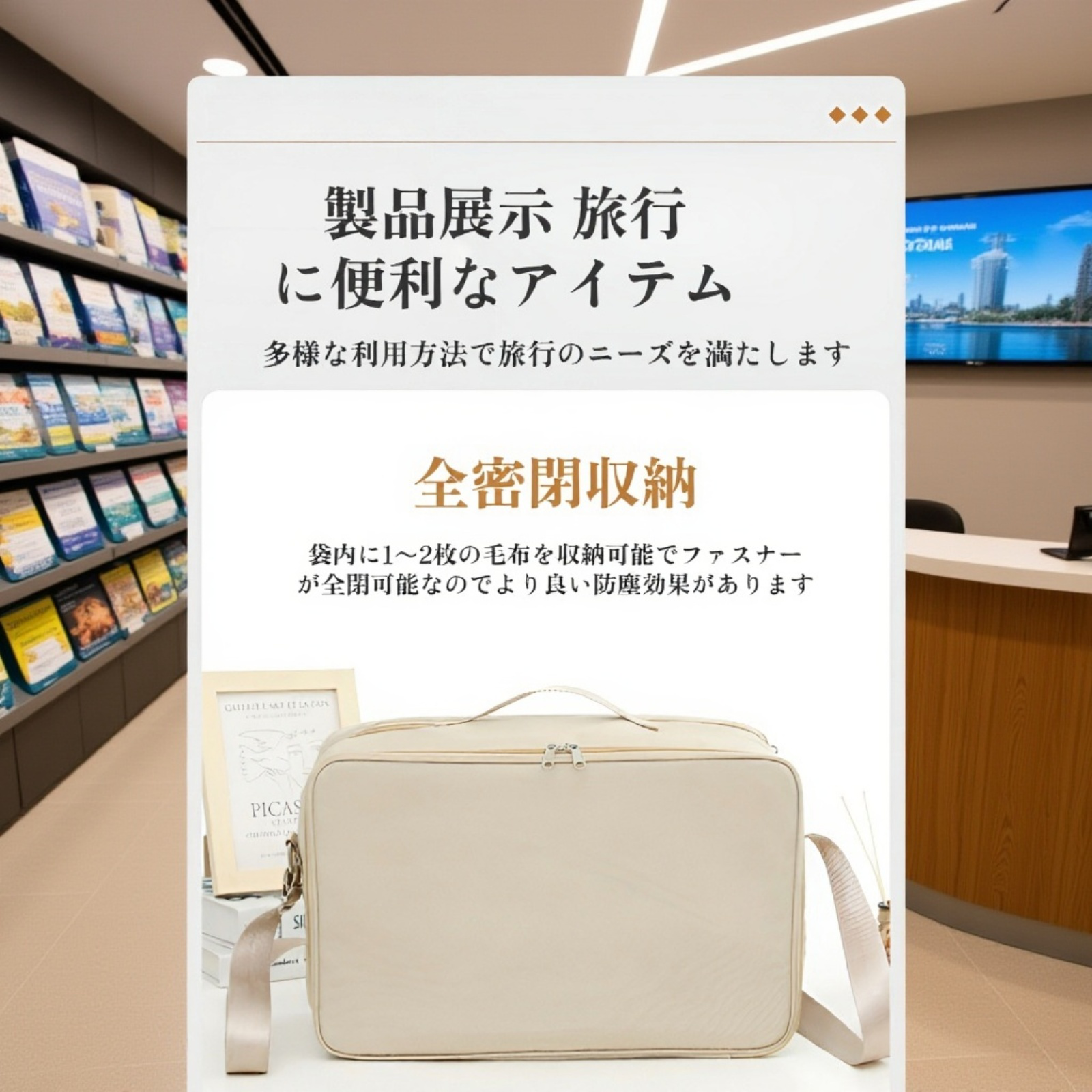  旅行用吊り下げ式4層圧縮収納バッグ