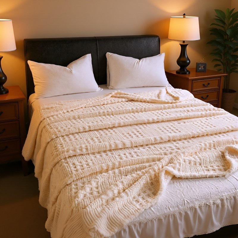 بطانية مزدوجة الوجه دافئة وسميكة ومنقوشة بنمط الوافل